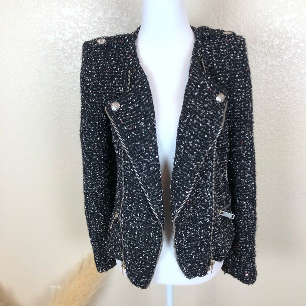 Zara Black Fantasy Tweed Boucle Chanel Style Jacket